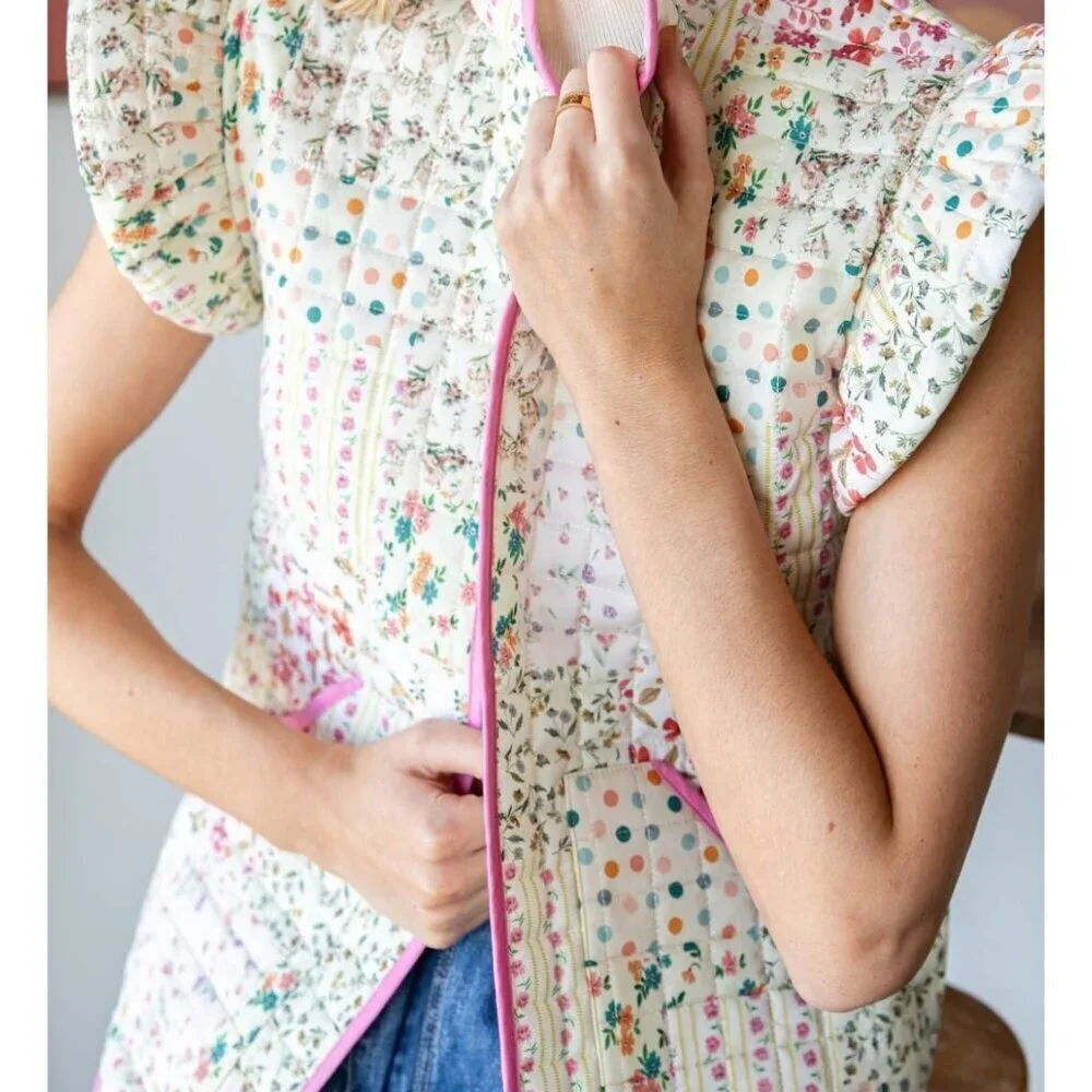 Ruffle Floral Quilted Vest - Picture 6 of 11